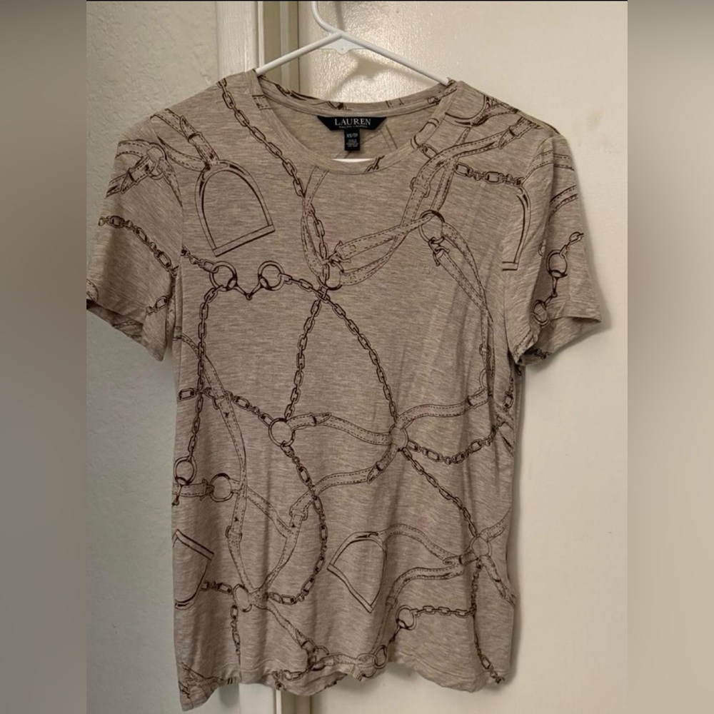Ralph Lauren Tan Graphic Short Sleeve Top